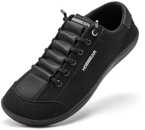 HOBIBEAR Barefoot Minimalist Shoes Womens Mens | Zero Drop | Wide Width Canvas Slip-on Shoes(All Black, Women 11/Men 10)