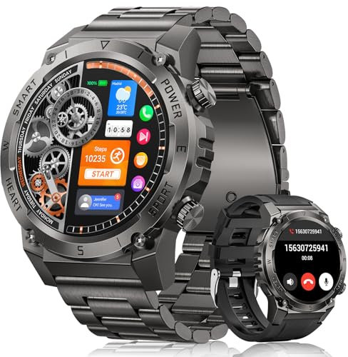 DEKELIFE Reloj Inteligente Hombre Militar, 1.46” Smartwatch Hombre con Llamadas Bluetooth, 500mAH IP68 Impermeable 120 Modos Deportivos 24/7 Pulsómetro SpO2 y Sueño, Smartwatch para Android iOS, Negro