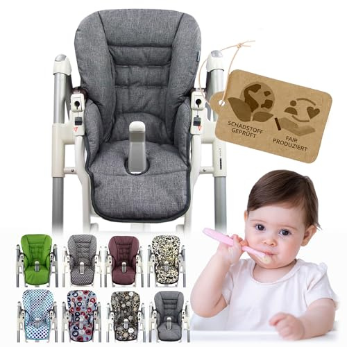 Sitzkissen kompatibel mit Peg Perego Prima Pappa Diner (meliert dunkelgrau) | Ersatzbezug , robustes und strapazierfähiges Material, weich gepolstert, waschbar