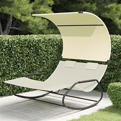 LXYZWRW Outdoor-Möbel Schaukelliege Doppel Sonnenliege mit Baldachin Creme Outdoor Sitzgelegenheit