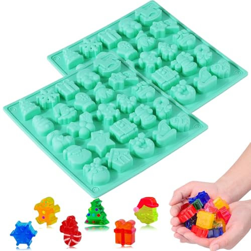 Weihnachts-Schokoladenform, Kuchen-Backform, Weihnachts-Silikonform, 25 Mulden, Weihnachtsthema-Form, 2 Stück (Grün)