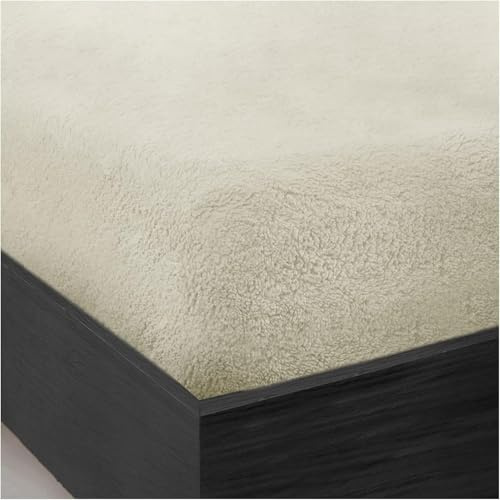 Teddy Fleece Fitted Sheet Bed Sheets Plain Thermal Warm Soft Cuddly Fluffy Bedding (Cream, Double)
