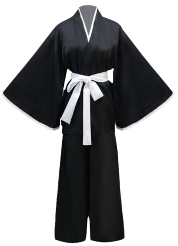Men's Kendo Suit Hakama Aikido Judo Martial Arts Uniform Kimono Halloween Party Japanese Samurai Costume (Black, XL)