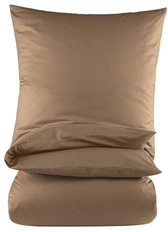 BaSaTex Renforcé Bettwäsche Set | 100% Baumwolle | 135x200 cm + 80x80 cm | Reißverschluss | Sand