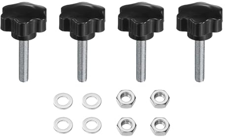 QUARKZMAN 4 Stück Sterngriffschraube M10 x 55mm mit Muttern Unterlegscheiben, Sterngriff Rändelschraube Verzinkter Kohlenstoffstahl 48mm Sterngriffmutter Klemmhebel für Maschinen Gerät