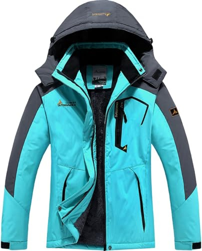 BenBoy Damen Skijacke Wasserdichte Winterjacke Winddichte Warm Gefüttert Atmungsaktiv Wanderjacke Reißverschlüsse Fleece Softshelljacke mit Kapuze Outdoorjacke CFY813W-Blue1-XL