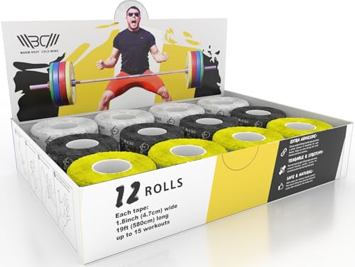 WARM BODY COLD MIND Nastro per Pollice da Sollevamento Pesi - Hook Grip Tape per Powerlifting, Cross Training, Nastro da Palestra, Allenamento, Nastro Sportivo per Dita (12 Rotoli Mix V3)