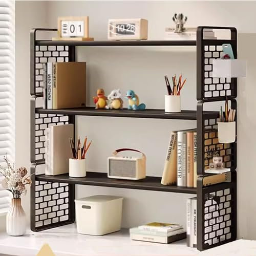 Industrial Metal Bookshelf Multi Tiered Iron Storage Shelf for Office Desk Functional Display Stand Modern Etagere (50x20x54cm) Durable and Stylish