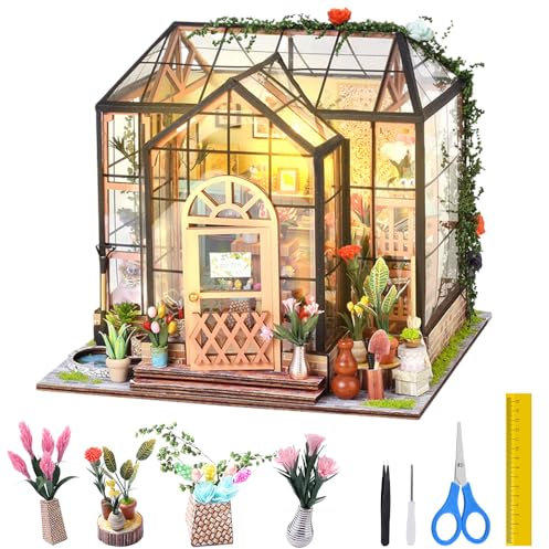 SGZIOO Kit Maison Miniature à Construire, DIY Miniature House en Bois, Maquette Maison Miniature avec Meubles et LED Lumières, Cadeau Créatif pour Adultes et Enfants