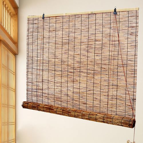 Outdoor Bambus Rollo Raffrollo Innen/Außen Sichtschutz Sonnenschutz Schilf Vorhang Lichtdurchlässig Fensterrollen Jalousien,Decken- oder Wandmontage,Für Terrasse Veranda Balkon Garten