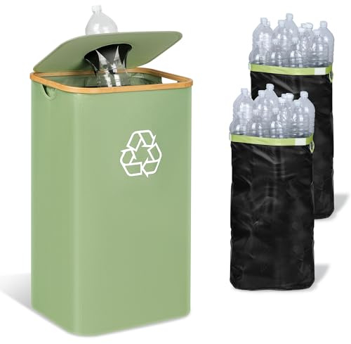 iEGrow 29 Gallons Recycling Bins for Kitchen, Indoor Recycle Bins with Lid, 110L Large Recycle bin with 2 Removeable Reusable Inner Bags, for Bottles Cans Glass Plastice Cartons(Green)