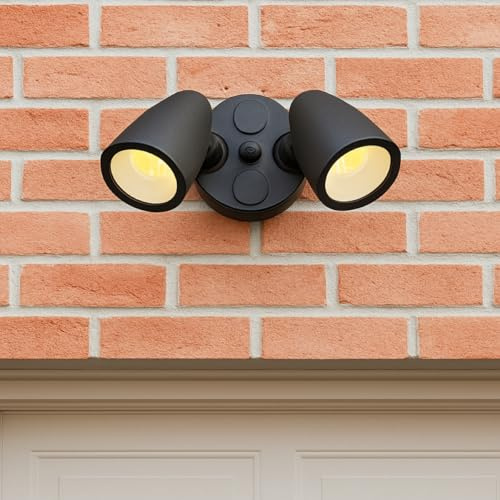 CGC Lighting Black Twin LED Spotlight Floodlight Outdoor Wall Light 2 Head Spot Security Adjustable Head Garden Porch Patio Lamp Slim Modern New Garage Shed (Security Light)