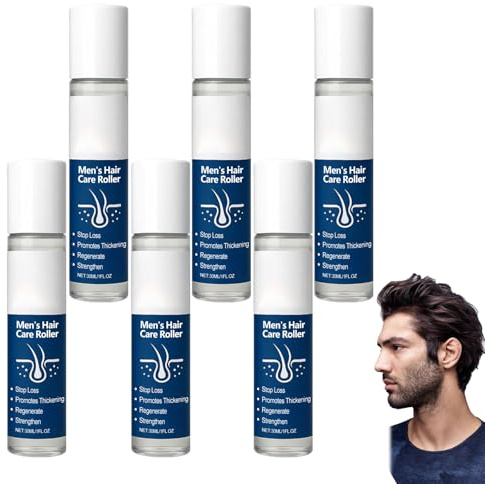 Haarpflege-Roller-Serum für Männer, Rosmarin, nährendes Wachstumsserum zum Aufrollen für trockenes Haar, verhindert Haarausfall, fettet nicht, unterstützt dichteres Haar, verbessert den Glanz (6pcs)