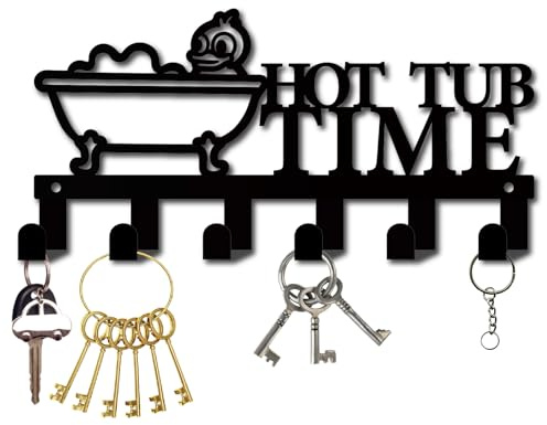 CREATCABIN Hot Tub Time Towel Hooks Bathroom Towel Hanger Rack Wall Mounted With 6 Hooks Black Iron Metal Robe Storage Hot Hub Accessories for Bathrobes Clothes Keys Coats Outdoor 10.6 x 5.1 Inch