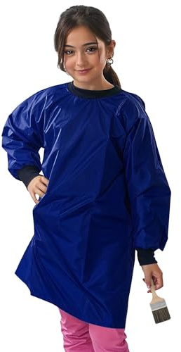 ND Sports School Kids Craft Time Art Class Protective Wipe Clean Smock Apron (Navy, 8-10 Years)