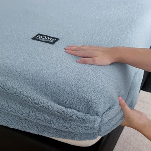 Mateju Lenzuola con Angoli Elasticizzati in Pile Invernale caldo e Morbido, Lenzuola con Angoli Tinta Unita Coprimaterasso per Letto Singolo Matrimoniale, Tasche Profonde 30 cm (blu,180x200cm)