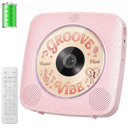 Gueray Tragbarer CD Player Tragbar Radio CD Players Kinder Rosa | CD-Player Discman mit 1800mAh Akku Lautsprecher abnehmbaren Staubschutzabdeckung Fernbedienung UKW-Radio USB AUX Funktion