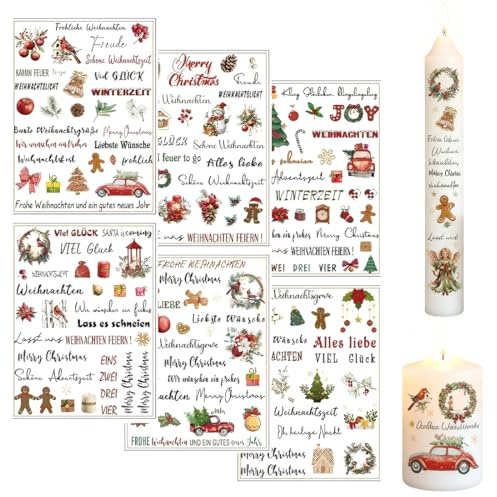 SUJEBKC 6 Stück Kerzenaufkleber, Folie Transferaufkleber 15x20cm für Glas, Handarbeiten, Dekoration, DIY-Kunsthandwerk, Geschenke Deko, Party Deko (Weihnachten)
