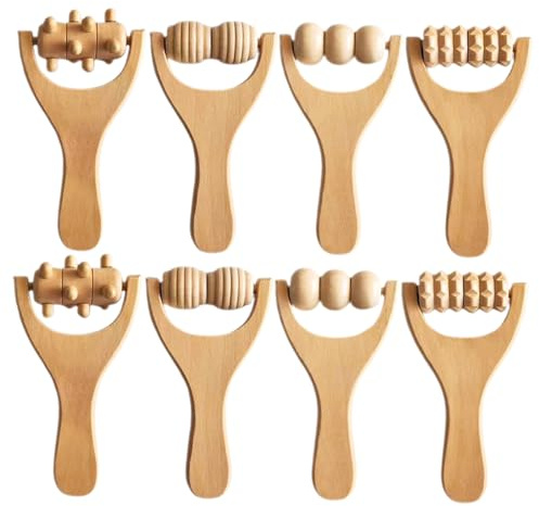 HANABASS 8 Stück Teiliges Holz Massage Ergonomischem Roller für Rücken Nacken Fuß und Bein Vielseitiges Massagegerät zur Entspannung Leicht zu Bedienen und Komfortabel zu Greifen