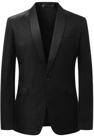 YFFUSHI Blazer Hombre Smoking Elegante Brillante con Cuello de Pico Esmoquin Slim Fit para Cenas Bodas y Galas