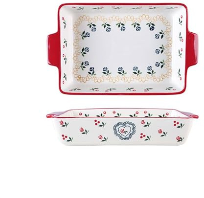 Bandejas para lasaña Plato de cerámica pintado a mano for verduras, plato for sopa, for ensalada, bandeja for hornear Rectangular doble oreja, for mil capas, 1 unidad Para hornear pasteles(550ml)