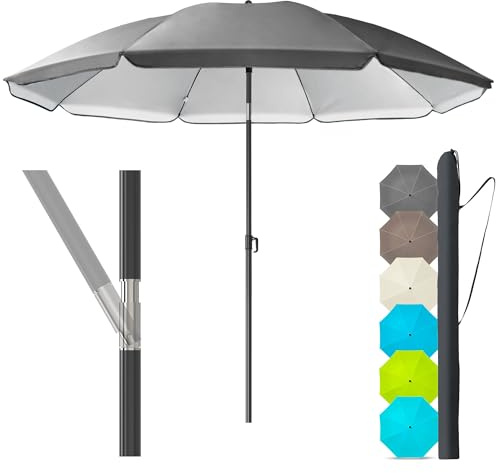 4smile Strandschirm SunnyJoy, Ø 200 cm Anthrazit - UPF 50+ Sonnenschirm Strand mit Hülle, Sonnenschirm Balkon - Strandschirm windfest stabil, platzsparender Balkon Schirm als Ersatz für Kurbelschirm