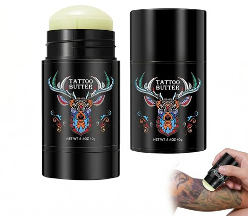2 Pièces Baume Tatouage Stick, Crème Tatouage Cicatrisante pour Tatouages Anciens et Nouveaux, Tattoo Butter Hydratant et Éclaircissant, Soin Tatouage Naturel pour une Peau Éclatante, 2 x 40g