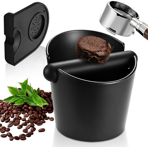 Coffee Knock Box with Tamping Mat, Non-Slip Espresso Grounds Bin with Shock-Absorbent Bar for Home Barista Use