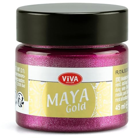 Viva Decor Maya Gold 45ml (Magenta) - Metallic-Acrylfarbe für kreative Werke auf Holz, Glas und Porzellan. Stoßfest, wischfest und wetterfest für glänzende Metall- / Metallic Effekte