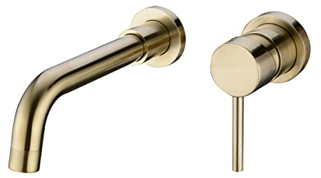 TRUSTMI Brass Basin Mixer Tap Wall-Mounted Concealed Bathroom Sink Faucet, Brushed Gold