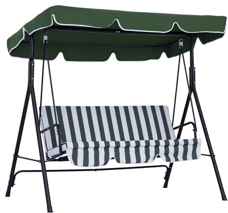 Outsunny Columpio de Jardín Exterior de 3 Plazas, Balancín de Jardín Exterior con Techo Ajustable y Marco de Acero, para Balcón, Terraza, Patio, Carga 200 kg, 172x110x153 cm, Verde