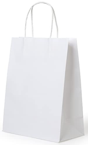 PAKNOR® 24 sacchetti di carta bianchi con manico, 24 x 31 x 11 cm, sacchetti di carta con manico in cordoncino, sacchetti regalo, calendario dell'Avvento fai da te (bianco, 24 x 31 x 11 cm, 24 pezzi)