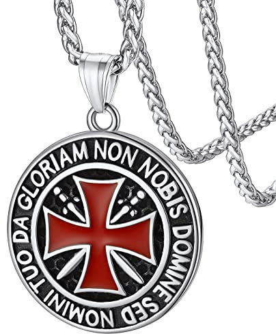 FaithHeart Collana Croce Uomo Rosso Ciondolo Sigillo Cavalieri Templari Medaglione Collana con Croce di Gerusalemme Scudo Collana Uomo Acciaio Impermeabile Non Sbiadisce