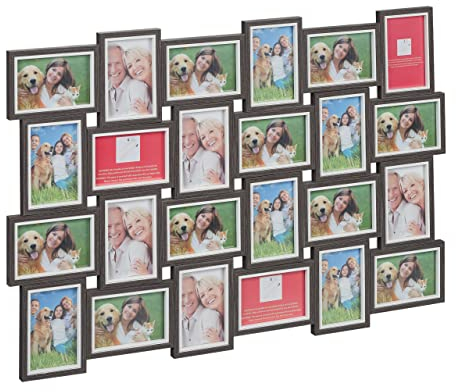 Relaxdays Marco Múltiple 24 Fotos, Formato 10x15, Collage Multifotos Pared, 61,5x91cm, Horizontal y Vertical, Gris