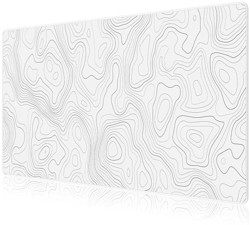 JIALONG Gaming Mouse Pad, Large Desk Pad, Office Desk Mat with Anti-slip Base, Anti-wear Personalized Design, Mousepad with White Topographic 35.4 x 15.7 inches