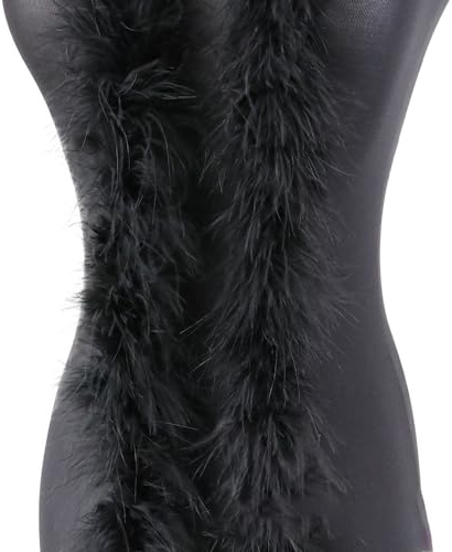2m 8cm Federboa Truthahnfedern Boa,Flauschige Plüsch-Feder Boa Federstola Federschal Federgirlande für Weihnachtsbaum Hochzeit Basteln Burlesque Karneval Party 20er Jahre Kostüm Deko,ca. 15g Schwarz