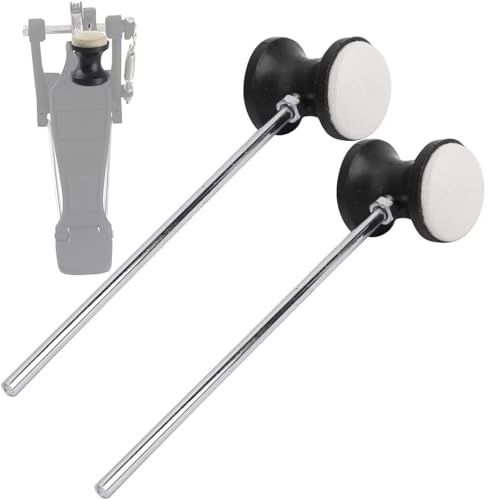 Hsthe Sea Drum Beater for Double Bass Drum Pedal 180mm Stainless Steel Handle Drum Percussion Parts Accessories -Pack of 2