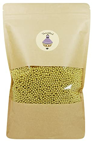 Zuckerpapier24® Tortenkleid® Zuckerperlen 4mm GOLD, Tortendekoration, Backzubehör, essbare Perlen; 100g Packung [04111100]