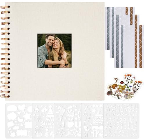 Vienrose Fotoalbum zum Selbstgestalten 20,5 x 20,5 cm, Leinen Fotoalbum mit 40 Weißen Seiten, Leeres Kraftpapier, DIY Scrapbook Spiralalbum Set für Babys, Familien, Hochzeiten, Jahrestag, Beige