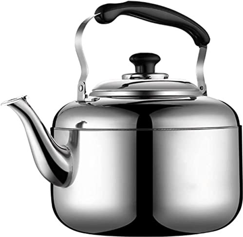 CAFIEDR Teekanne für Herd, Flötenkessel aus 304 Edelstahl, Wasserkocher, Teekanne für Herd, Instant-Hot Pot, Teekessel, Warmwasserbereiter, Heißwasserkessel, Teekessel (Silber, 5 l)