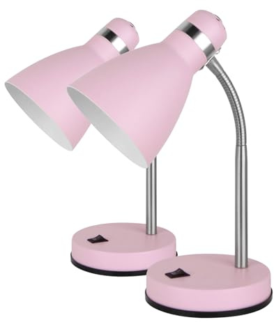 LED Universum Tischleuchte Jasmin für LED E27 Leuchtmittel max. 40W (nicht enthalten) Leselampe Kinderzimmerlampe Schreibtischlampe Metall 1,5m Anschlusskabel verstellbar (Rosa, 2er-Set)