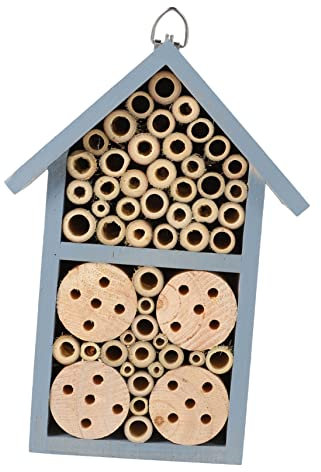 KONTONTY Insektenholzhaus Bienenhaus Aus Holz Für Garten Balkon Überwinterung Mit Haken Zum Aufhängen Dekoratives Insektenhotel