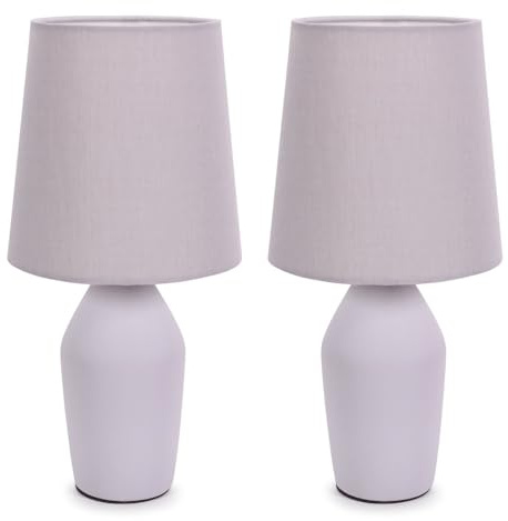 ValueLights | Set of 2 - Lilac Ceramic Base Table Lamp with Tapered Fabric Lampshade Bedroom Bedside Light | Table Lamps & Home Improvements Essential