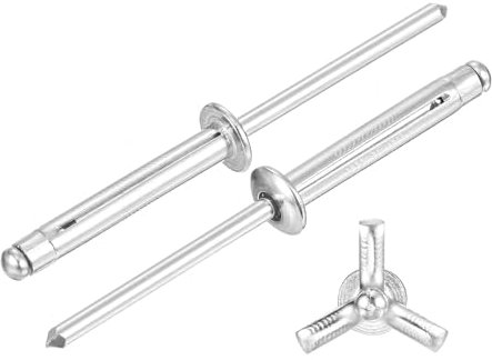 sourcing map 100Pcs 5/32x1 Aluminum Round Head Tri Grip Rivets, Tri Grip Rivets Assortment Bulb Style Rivets for DIY, Sheet Metal, Automotive Repairs, Furniture, Marine Boat (Silver)