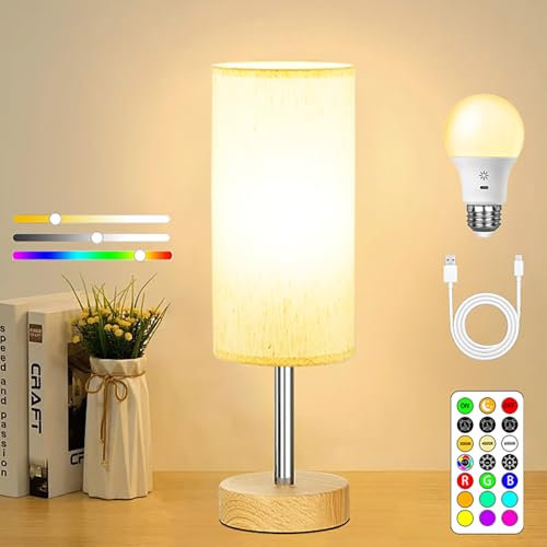 Batterie Tischleuchte Mit Fernbedienung, Akku USB Aufladbare Tischlampe, RGB Farbwechsel Umgebungslicht, Kabellos LED Dimmbare Nachttischlampe, Einstellbare Helligkeit, Timer, Nachtlicht, 14-Farbmodi