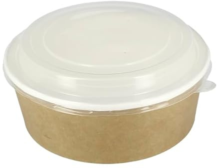 Monouso | 25 Tarrinas de Cartón Kraft con Tapas PP 38Oz / 1.140ml, Biodegradables, Envases para Comida, Tiendas, Restaurantes