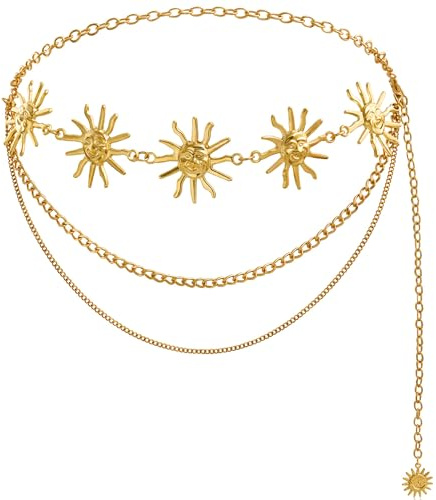 DHER Kettengürtel für Frauen Mode Taillengürtel Lässige Taillenkette Retro Gürtel Ethno-Stil Accessoires Verstellbarer Kleid Taillenschmuck Gürtel Kettengürtel Für Kleid und Jeans (B)