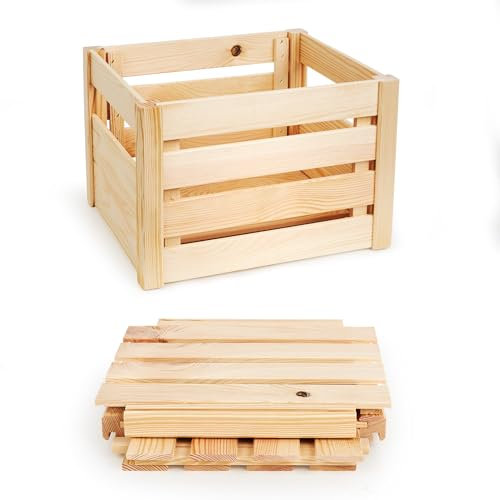 PINEEA Cassetta pieghevole in legno – Cassetta di legno piccola – Scatola decorativa 34,5 x 29,5 x 23,5 cm, montaggio senza attrezzi – Salvaspazio – Ideale per il trasporto e lo