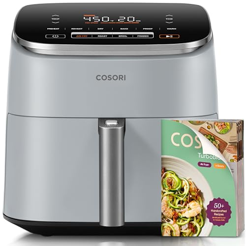 Cosori TurboBlaze 6 Qt Air Fryer, Ceramic Coating, 9-in-1, Light Gray