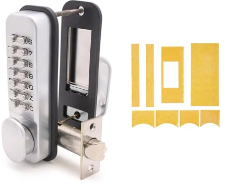 EAI Digital Code Door Lock with Intumescent Kit | Satin Chrome Fire Rated Push Button Mechanical Digital Codelock with Hold Back Function | for Internal & External Use